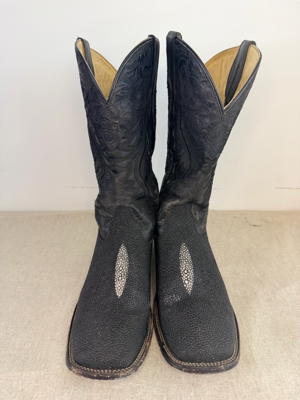 Black Stingray Cowboy Boots Mens 11 Square Toe Western Exotic Mexico